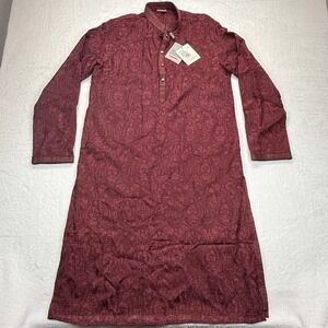 Twamev Kurta‎ Wine Paisley Embroidered Indian Tunic Dress Large